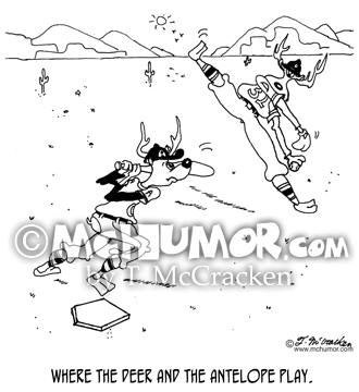 Baseball Cartoon 5387: "Where the Deer and the Antelope Play." Animals play baseball.