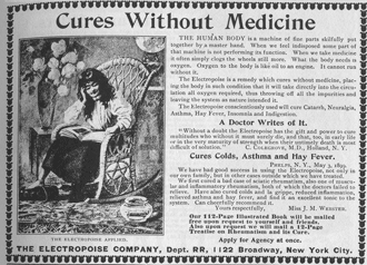 1899 Cures W/O Medicine  advertisement