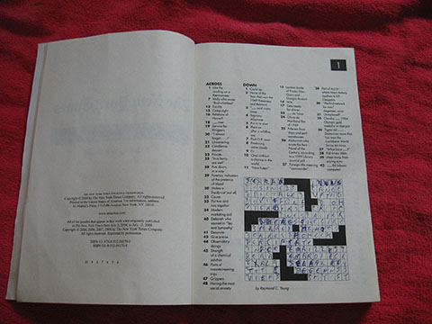 Page one of a used book crossword puzzles