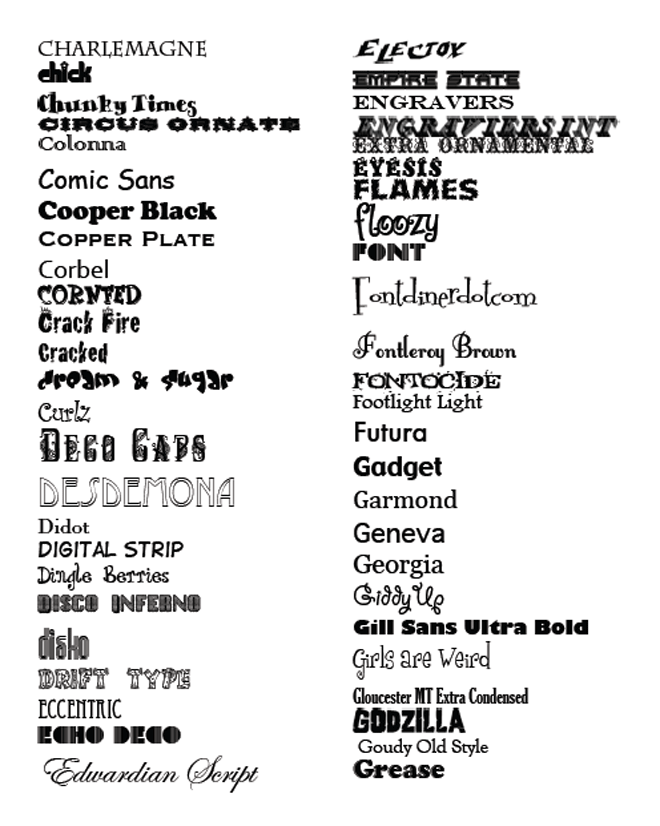 Page 2 of Fonts: Charlemagne to Grease