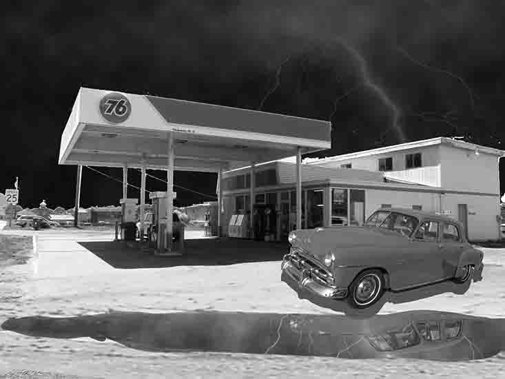 76 Gas Station and a 1951 Plymouth