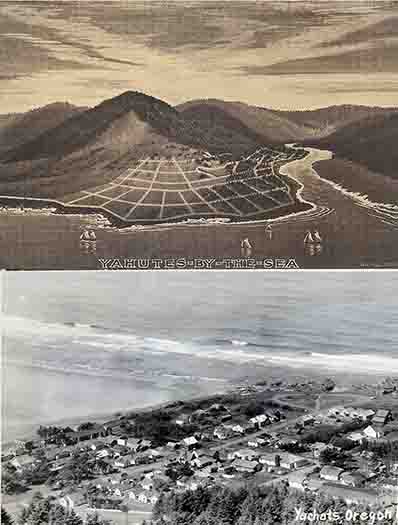 An early plat and an aerial view of Yachats
